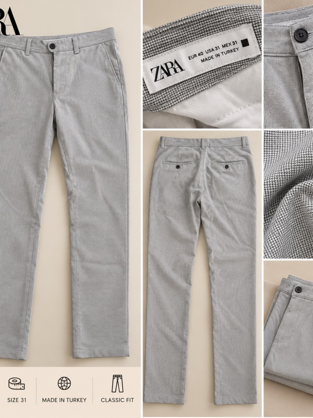 ZARA Men's Corduroy Pants in Light Gray